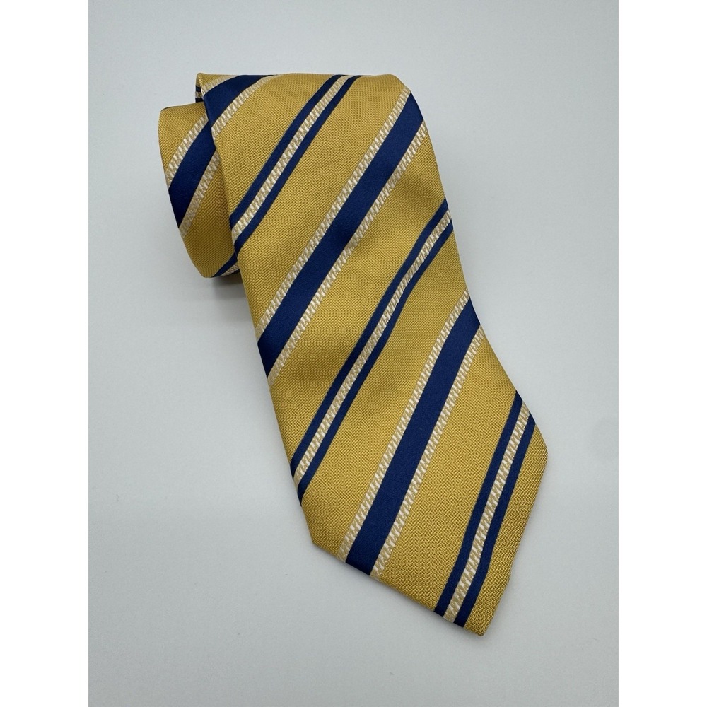 Canali Silk Tie Yellow Blue Striped Made in Italy Luxury Repp Designer Neck Tie